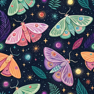 Brightly Colored Moths in Cosmic Night