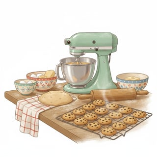Vintage Kitchen Baking Scene