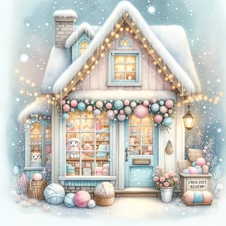 Snowy Pastel Crochet Shop Cottage