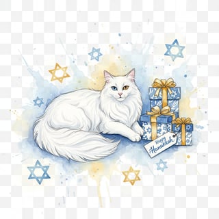 Turkish Angora Cat with Hanukkah Gifts
