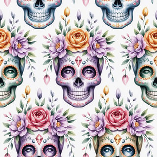Pastel Sugar Skull Seamless Pattern