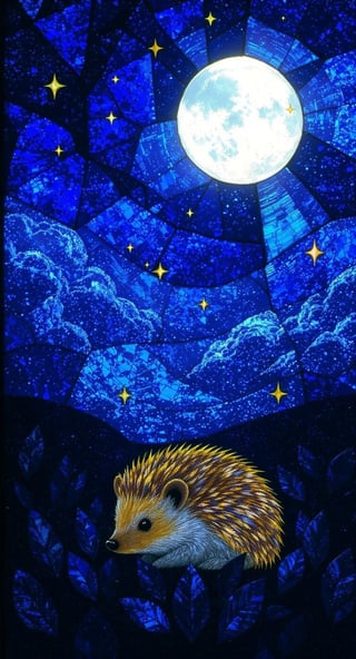 Stained Glass Hedgehog Night Design