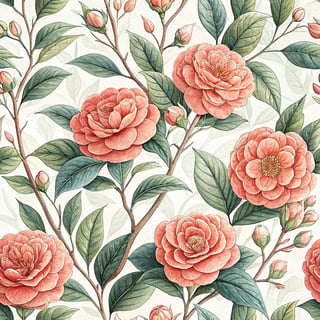 Coral Pink Camellia Pattern