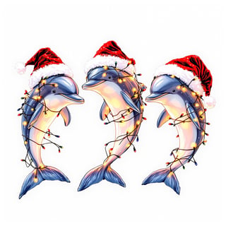 Boho Dolphins with Christmas Lights