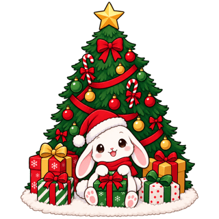 Cartoon Christmas Tree with Bunny