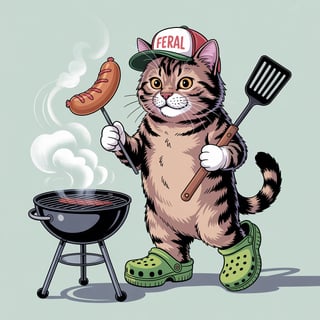 Chunky Tabby Cat with Crocs and Grill