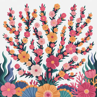 Colorful Boho Floral Coral Illustration