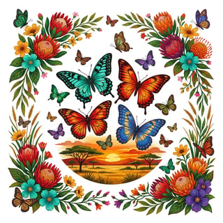 1990s African Vintage Butterfly Illustration