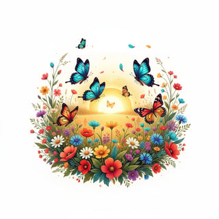 Vintage Butterfly Meadow Illustration