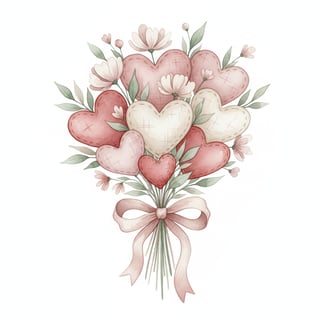 Watercolor Fabric Heart Bouquet