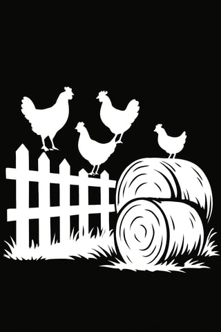 Wooden Fence with Chickens Silhouette