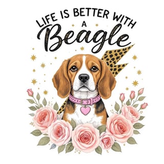 Beagle with Roses and Leopard Bolt