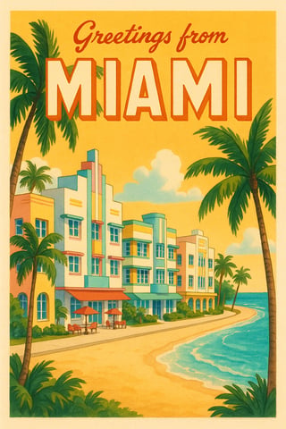 Miami Tropical Art Deco Postcard