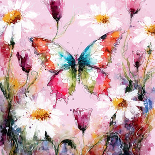 Watercolor Butterfly with Flowers