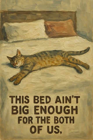 Acrylic Painting of a Cat on Bed