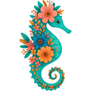 Boho Floral Seahorse Illustration