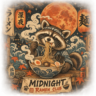 Vintage Midnight Ramen Raccoon