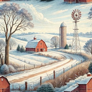Winter Midwest Countryside Watercolor