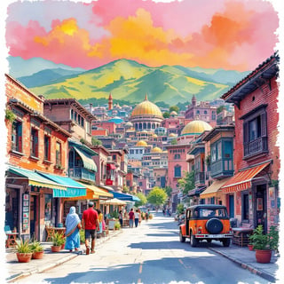 Vibrant Ink & Watercolor Travel Poster