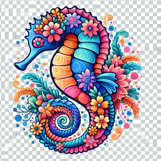 Colorful Boho Floral Seahorse
