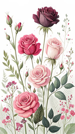 Vivid Rose and Bud Illustration