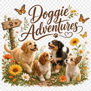 Puppies Exploring Colorful Garden