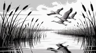 Classic Black & White Wetland Illustration