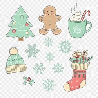 Cozy Pastel Christmas Doodle Clipart