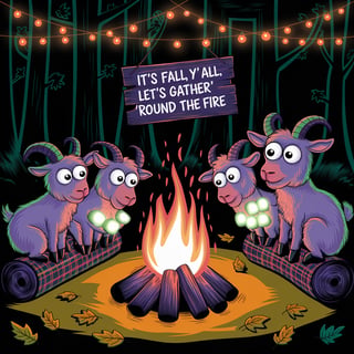 Whimsical Neon Autumn Campfire Scene