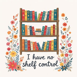 Bookshelf with Floral Design and Quote