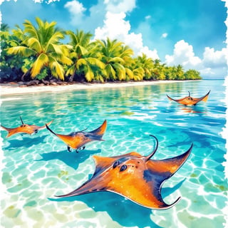 Cayman Islands Ink and Watercolor Poster