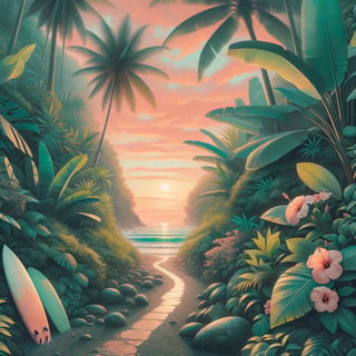 Tropical Path at Coral-Pink Sunset