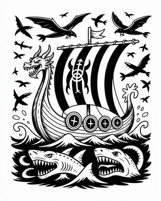 Viking Dragon Longship Vector Art
