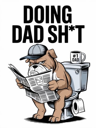 Bulldog Cartoon Reading on Toilet