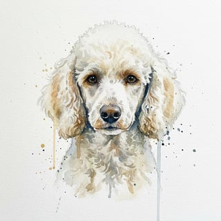 Watercolor Portrait of Poodle Dog