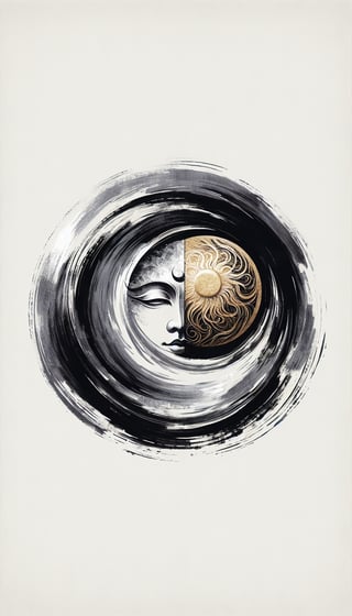 Zen Brush-Stroke Enso with Gold Ink