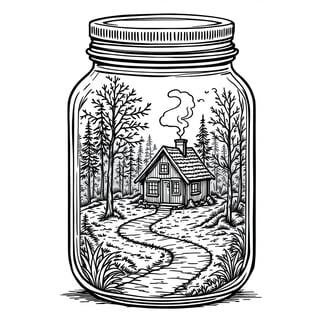 Cozy Cabin in a Jar Illustration