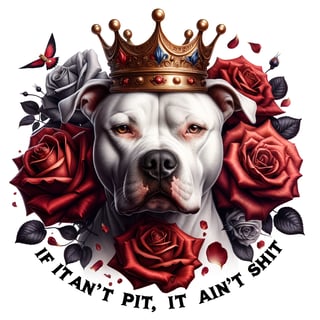White Pitbull with Crown and Roses