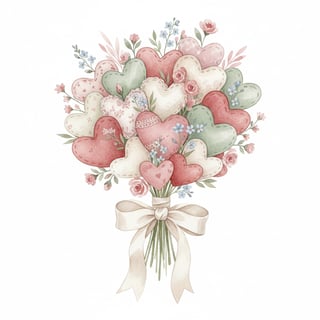 Watercolor Fabric Heart Bouquet