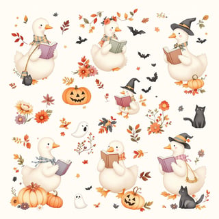 Vintage Kawaii Geese Halloween Art