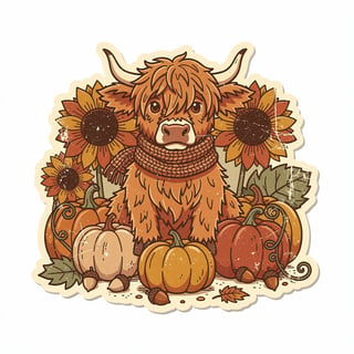 Highland Calf Pumpkin Patch Sticker
