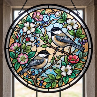 Stained Glass Chickadee Illustration