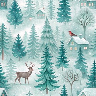 Snowy Woodland Watercolor Scene