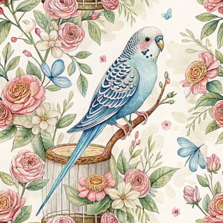 Adorable Blue Budgie on Miniature Perch