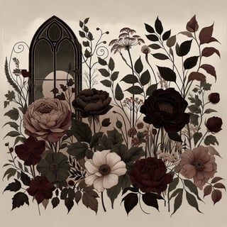 Dark Academia Floral Illustration