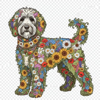 Boho Floral Sheepadoodle Illustration