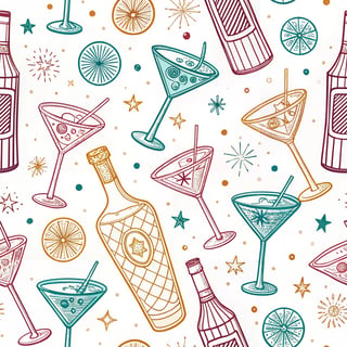 Neon Cocktail Line Art Pattern