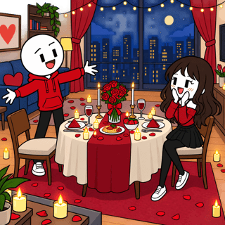 Flat 2D Cartoon Candlelit Dinner (9:16)