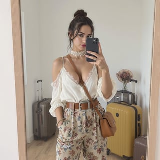 Boho-Western Chic Woman Mirror Selfie