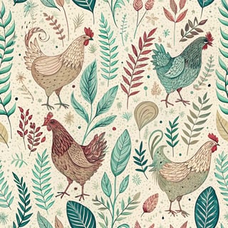 Boho Chicken and Leaf Tossed Design